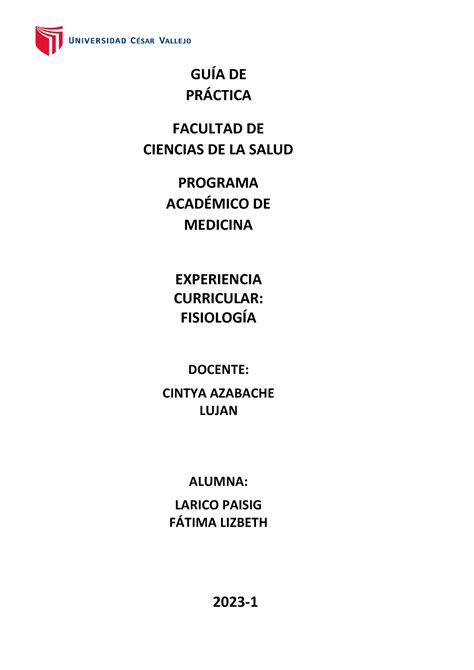 Gu A Pr Ctica N Fisiolog A Gu A De Prctica Facultad De Ciencias