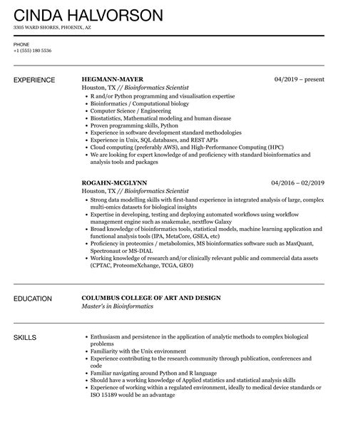 Bioinformatics Scientist Resume Samples | Velvet Jobs