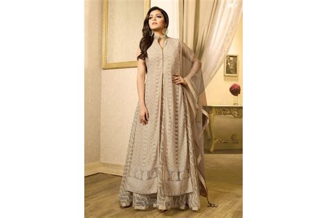 Buy Drashti Dhami Beige Color Georgette Party Wear Anarkali Kameezin Uk