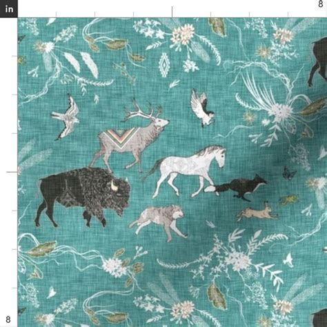 Wildlife Migration Fabric Stampede Small Teal By Nouveau Etsy