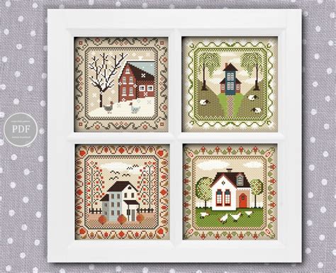 Cross Stitch Pattern Sampler Seasons Pattern Set Village Etsy