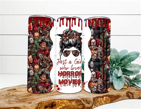 20oz Just A Girl Who Loves Horror Movie Skinny Tumbler Horror Etsy