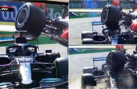 Hamilton Verstappen Italian Gp Crash Slow Mo Footage Shows Halo Saved