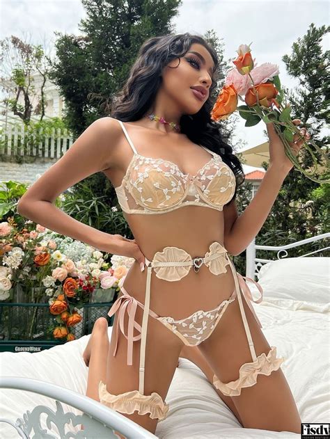 Pack Heart Embroidery Mesh Underwire Garter Lingerie Set Artofit