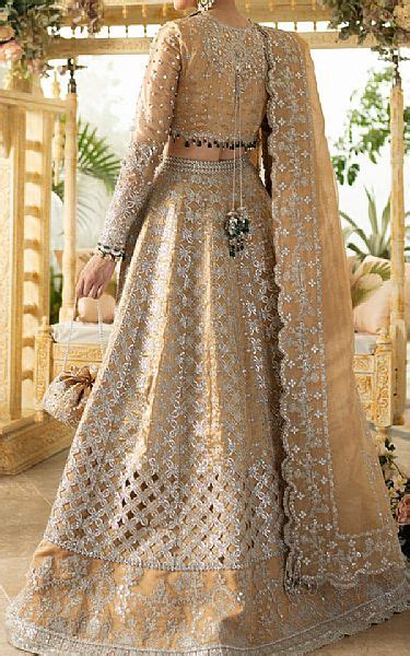 Qalamkar Sand Gold Silver Masoori Suit Pakistani Embroidered Chiffon