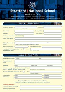 Fillable Online Stratfordns Stratford National School Page A