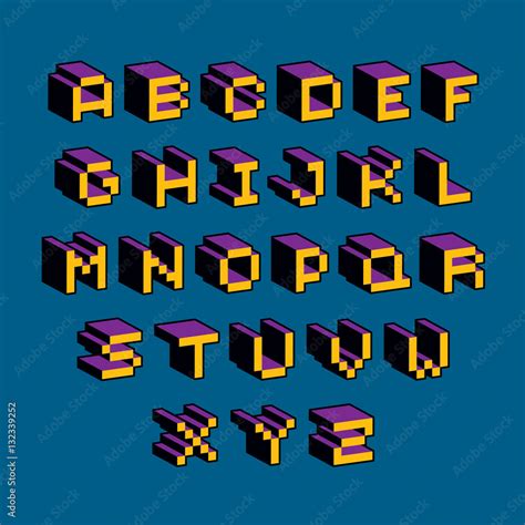 Vector modern tech alphabet letters set. Geometric pixilated dig Stock ...