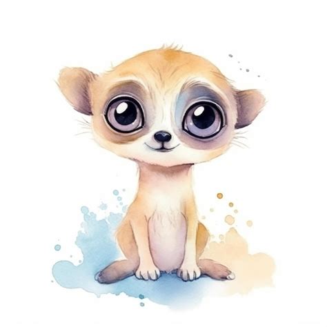 Premium Photo | Watercolor illustration of a meerkat with big eyes