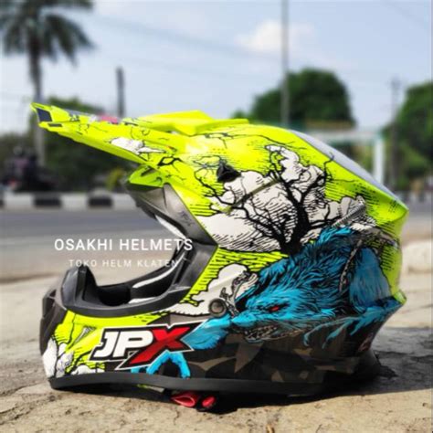 Jual Fox1 JPX X14 Yellow Wolf Serigala Kuning Glossy Double Dring Helm