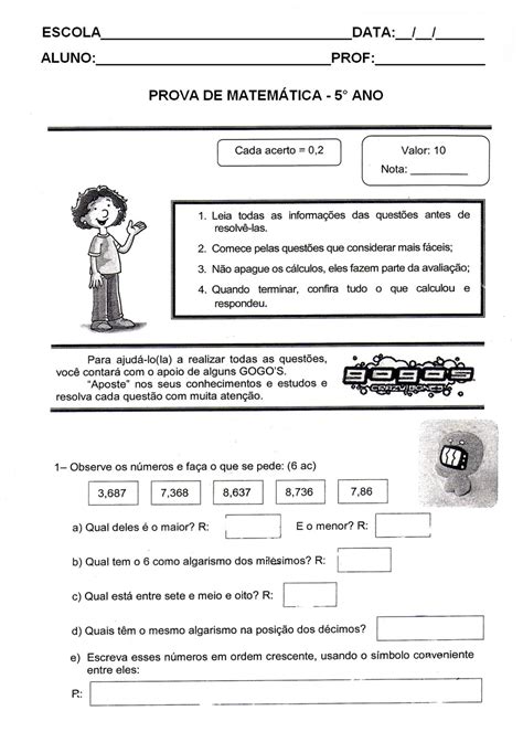 Portal Escola Provas 5° Ano Testes AvaliaÇÕes ExercÍcios Atividades