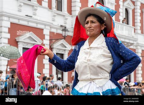 Peruvian Woman In Traditional Costume At The Marinera Dance Festival