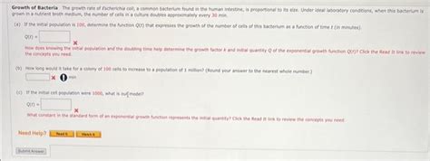 Solved Growth of Bacteria The growth rate of Escherichia | Chegg.com