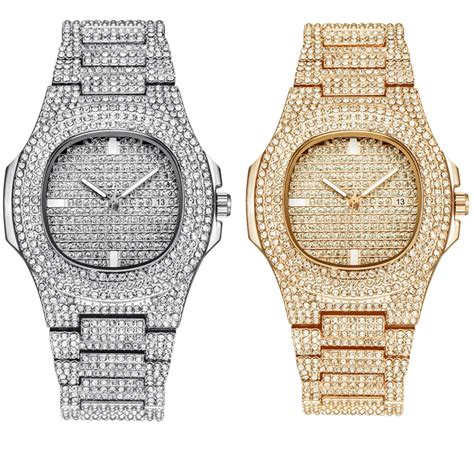 Iced Out Men Watch Hip Hop Diamond Sparkling Quartz Watches – Gofaer ...