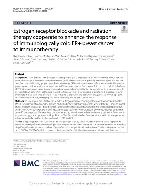 Pdf Estrogen Receptor Blockade And Radiation Therapy Cooperate To Enhance The Response Of