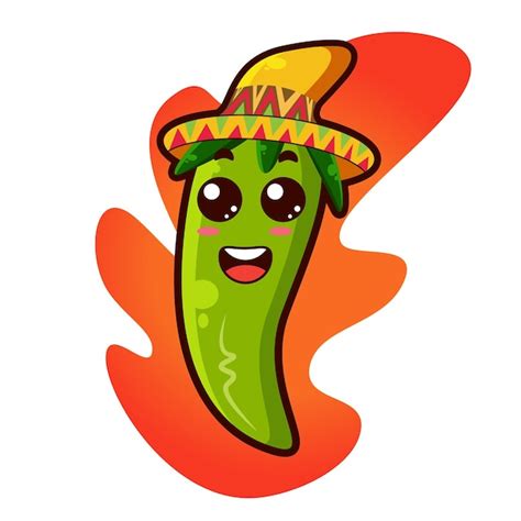 Premium Vector Cute Jalapeno Cartoon Character With Sombrero Hat