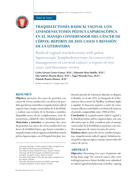 Pdf Radical Vaginal Trachelectomy With Pelvic Laparoscopic Lymphadenectomy In Conservative