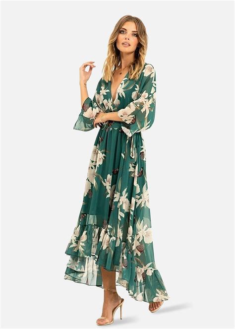 Yumi Floral Print Green Kimono Midi Wrap Dress Matalan