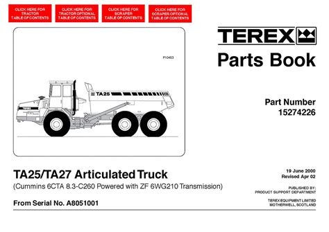 Libro De Repuestos Para Camiones Articulados Terex TA25 TA27