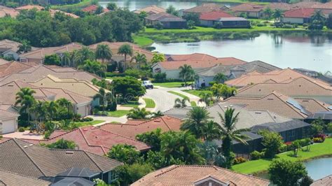 American Gated Community Houses In Rural US Suburbs View From Above Of