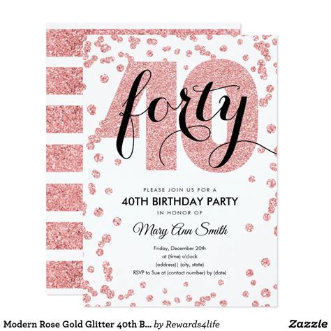 Modern Rose Gold Glitter 40th Birthday Party Invitation Zazzle Artofit