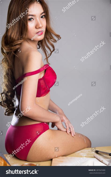 Sexy Asian Girl Wearing Red Lingerie Stock Photo Shutterstock