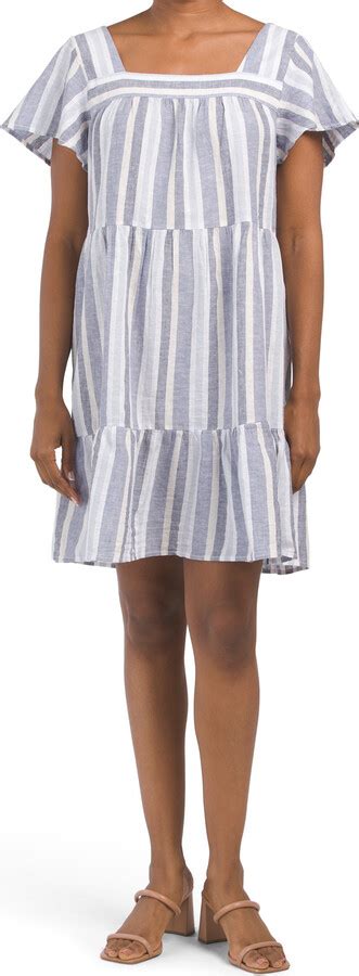 Beach By Beachlunchlounge Linen Blend Short Sleeve Striped Mini Dress