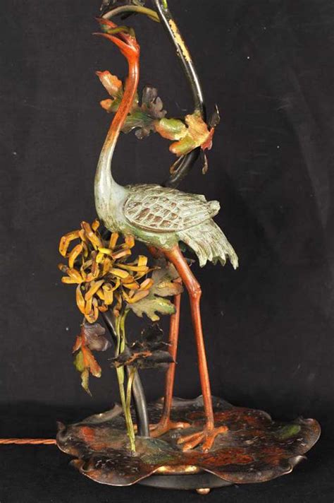 French Art Nouveau Bronze Stork Lamp Light 1890