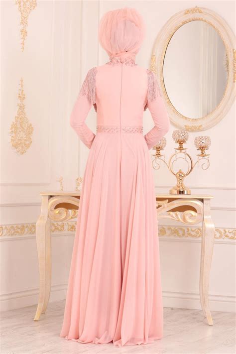 Tesettürlü Abiye Elbise Salmon Pink Hijab Evening Dress 20901smn