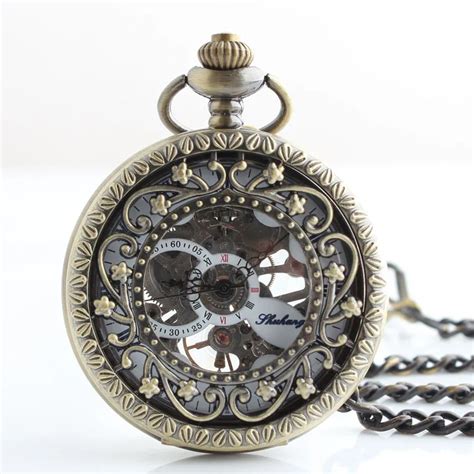 10pcs Lot Hollowed Bronze Flower Vine Steampunk Pocket Watch Mechanical