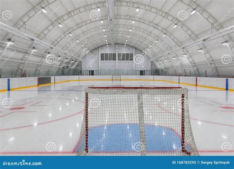 Empty Hockey Field, Arena with Ice and Markings and Gates Stock Image ...