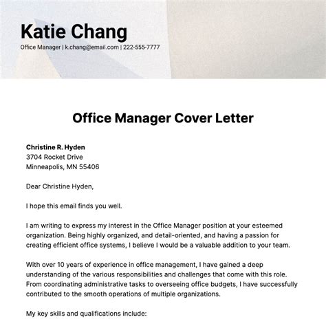 Office Manager Cover Letter Template Edit Online And Download Example