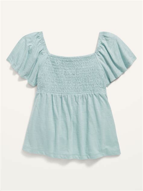 Slub Knit Flutter Sleeve Smocked Swing Top For Girls Old Navy