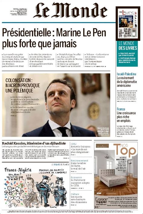 Journal Le Monde France Les Unes Des Journaux De France Dition Du