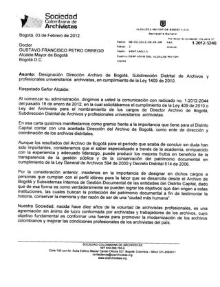 Carta a Alcalde Mayor de Bogotá Director Archivo Bogotá PDF