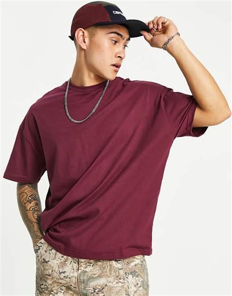 Asos Design Oversized T Shirt In Burgundy Asos