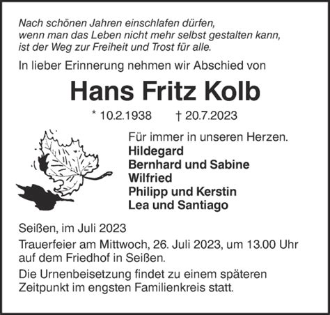 Traueranzeigen Von Hans Fritz Kolb S Dwest Presse Trauer