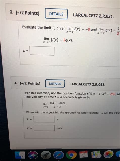 Solved 3 12 Points DETAILS LARCALCET7 2 R 031 Evaluate Chegg