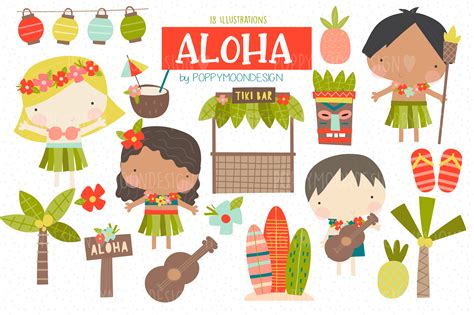 Aloha Clipart Set Gráfico Por Poppymoondesign · Creative Fabrica