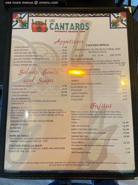 Menu At Los Cantaros Restaurant North Hampton