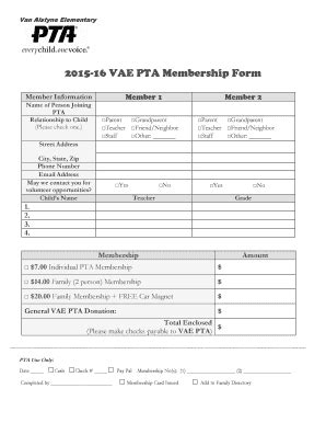 Fillable Online Vae Pta Membership Form Fax Email Print Pdffiller