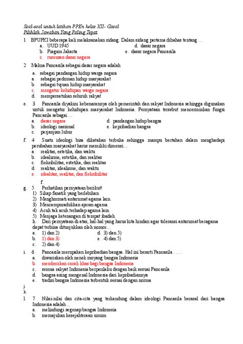 Latihan Soal Pkn Kls 12 Tentang Ideologi Pancasila Materi Soal