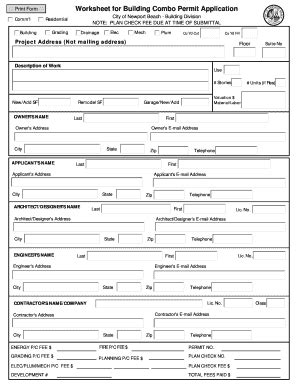 Fillable Online Worksheet For Building Combo Permit Application City