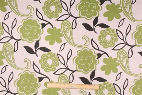 8 Yards Floral Printed Cotton Drapery Fabric in Green