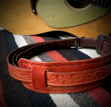 Vintage Style Leather Guitar Strap Western Sheridan Motif British Tan Light Etsy