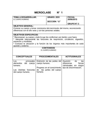 Microclase N 1 Con Un Tema Del Proyecto De Aprendizaje De Su Salon PDF