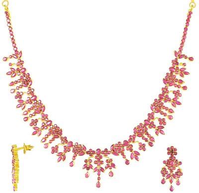 22K Gold Ruby Necklace Set PsRu2737 22K Gold Necklace And Earrings