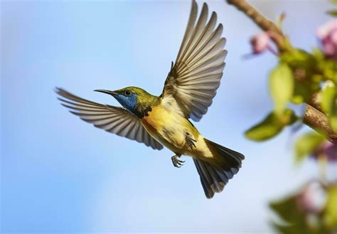 AI Generated Olive Backed Sunbird Yellow Bellied Sunbird Flying In The