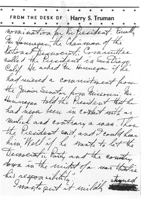 Handwritten Memo By Harry S Truman Harry S Truman