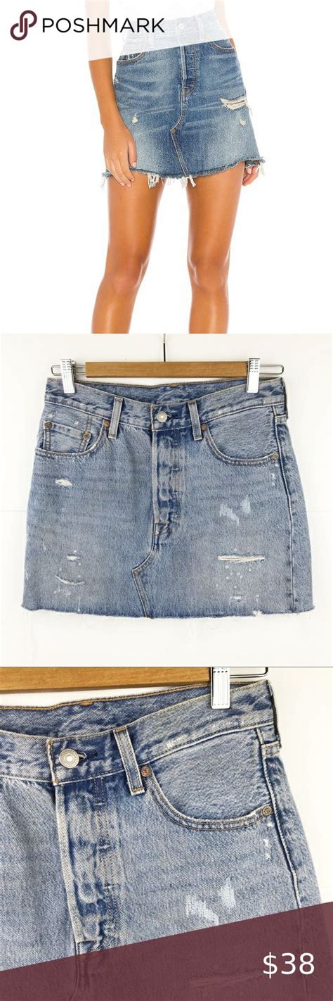 Levi S High Rise Deconstructed Denim Mini Skirt 26 Mini Skirts Denim Mini Skirt Distressed