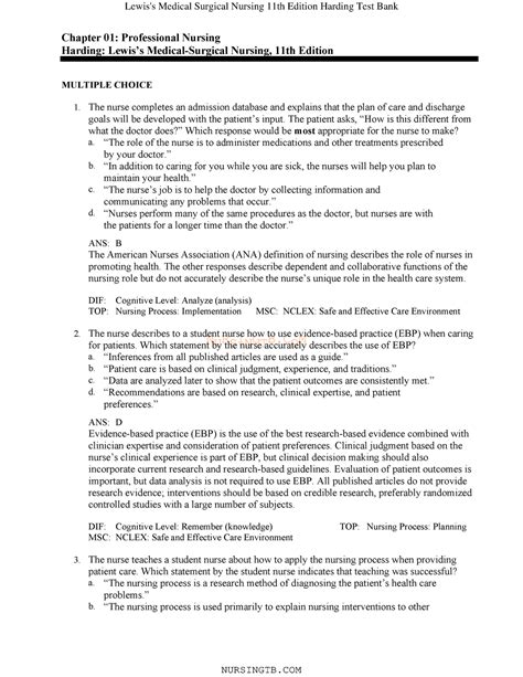 Lewis Med Surg Test Bank Nursingtb Chapter Professional